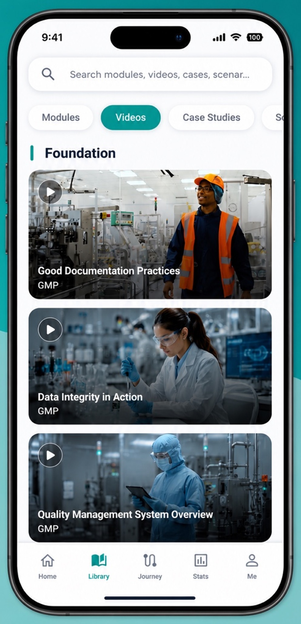 SEEKImpact mobile video library showing GMP learning videos